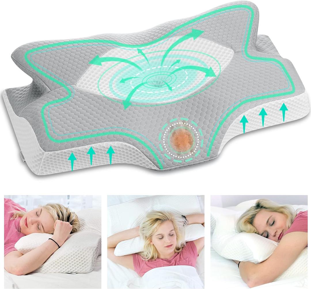 Elviros Cervical Memory Foam Pillows for Neck and Shoulder Pain, Ergonomic Orthopedic Sleeping Support Pillow for Side Sleepers, Back and Stomach Sleepers (Silver Grey-L)