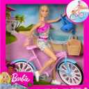 Barbie Doll and Bike Playset with Doll (11.5 in, Blonde), Bicycle with Rolling Wheels & Water Bottle Accessory, Gift for 3 to 7 Year Olds