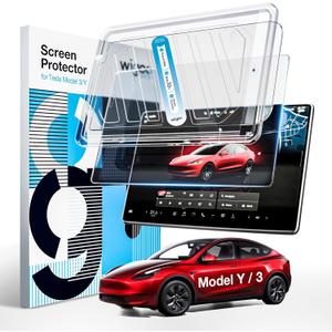 Wigoo Tesla Model Y & Model 3 Screen Protector Matte [No More Glare & Fingerprint] Model Y(2020~2025)/Model 3(2017~2023) Accessories, Tempered Glass Protector with Alignment Kit