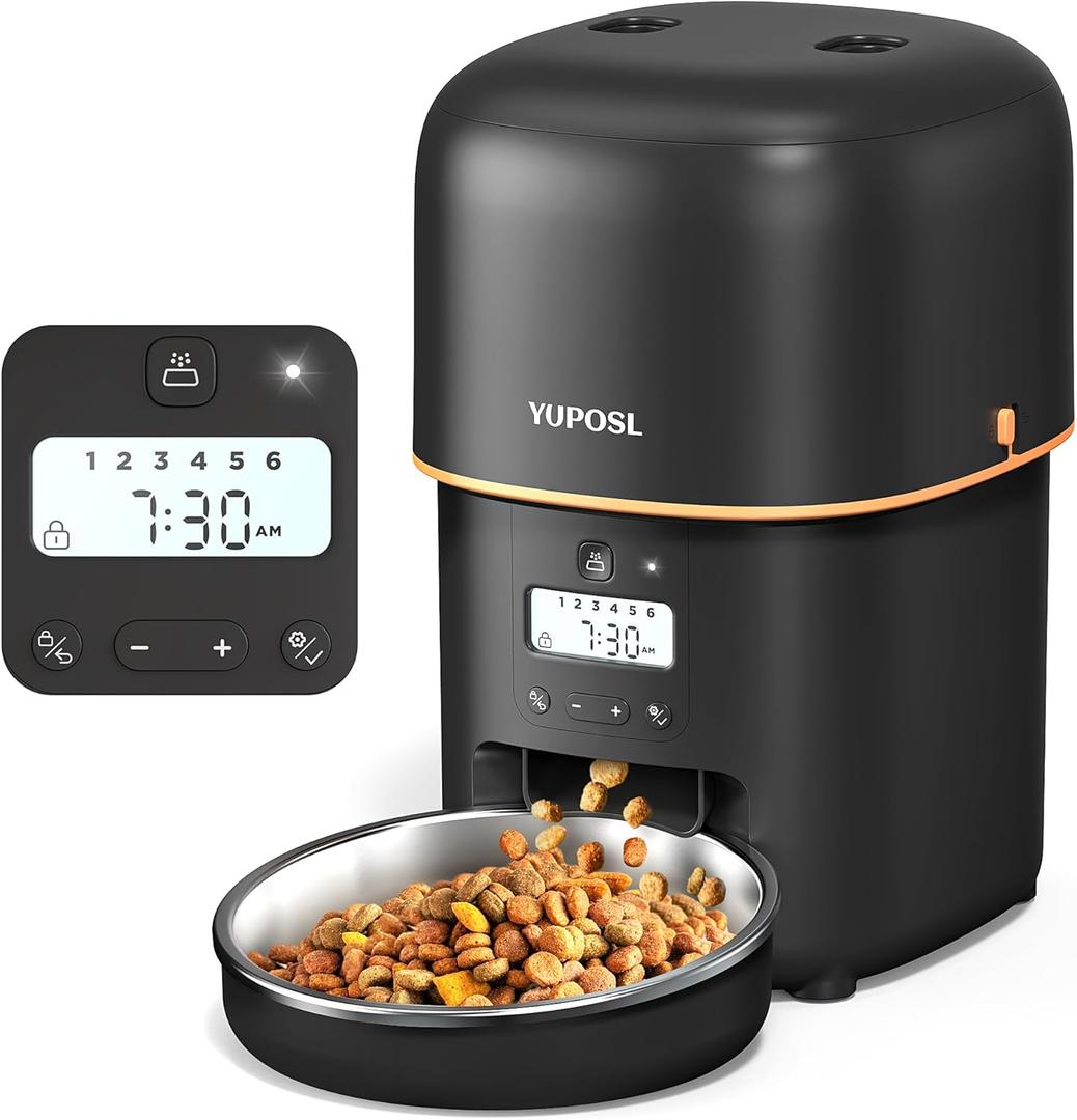 Automatic Cat Feeder - 2L Cat Food Dispenser, Timed Auto Pet Feeder with 180-day Battery Life, 1-6 Meals Per Day, 1-16 Portion, Desiccant Bag Keeps Dry Food Fresh, Also for Small Dogs (Black)