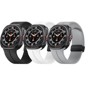 ANCOOL for Samsung Galaxy Watch Ultra Bands 47mm, Soft Silicone Sport Magnetic Band for Samsung Galaxy Ultra Watch Band for Men Women, Black+White+Cloudy gray