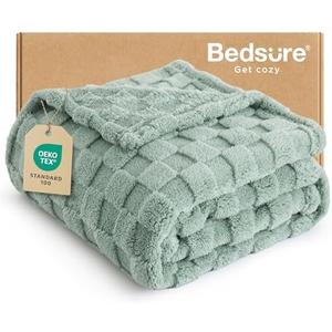 Bedsure Sage Green Throw Blanket for Couch - Checkered Fleece Blankets Gifts for Women Men Girls, Cute Soft Cozy Throw for Bedroom Home Decor Gifts, 50x60 Inches