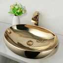 23 Inch Bathroom Vessel Sink Gold Ceramic Sink Bowl with Waterfall Faucet and Pop-Up Drain Combo, Modern Vessel Sink Above Counter Oval Bathroom Sink Basin, 23.2 x 16.4 x 6