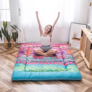 MAXYOYO Bohemian Futon Floor Mattress Boho Floral Style Japanese Tatami Mat Foldable Bed Portable Camping Sleeping Pad Lounger Couch Bed, Queen (Bohemian B)