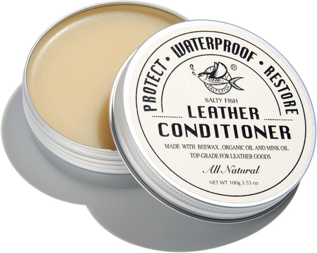 SALTY FISH All-Natural Leather Conditioner and Cleaner, Made with Mink Oil Beeswax, Protect, Soften, Waterproof Leather Furniture, Car Seats, Shoes, Boots, Bags (3.53 Oz)