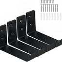HEART ART Black Shelf Bracket 6 inch, J Metal Heavy Duty Shelf Support Brackets 4 Pack,6.3" L×4.8" H×1.2" W