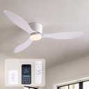 Ceiling Fans with Lights,52 Inch Low Profile Ceiling Fan with Wall Control and Remote Control,Dimmable,Flush Mount Ceiling Fan with Noiseless DC Reversible Motor for Bedroom Indoor Use (White)