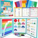 Magnetic Fraction Educational Puzzle, Magnetic Fraction Demonstration Book with Fraction Tiles & Circles, Montessori Fraction Manipulatives for Elementary School, Maths Learning Toys for Kids (Turquoise (8.86 X 7.09 In))