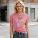 Happy Easter Shirt for Women-Funny Easter Rabbit Tee Tops Cute Colored Bunny Short Sleeve (XL)