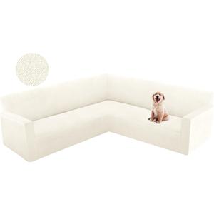 HDCAXKJ Corner Sectional Couch Cover Stretch L Shape Sofa Cover Thick Jacquard Sofa Slipcover Non Slip U Shaped Couch Cover for Sectional Sofa Pets Living Room Furniture Protector (Ivory, Large)