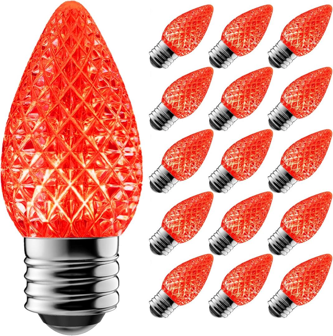 C7 Led Replacement Christmas Light Bulbs, 50-Pack C7 Shatterproof Led Bulbs with E12 Candelabra Base for Christmas String Lights, Waterproof & Dimmable Christmas Village Bulbs - Red