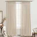 Textured Drop Cloth Curtains 102 Inches Long 2 Panels Oatmeal Cream, Light Filtering Privacy Sheer Curtains That Let Light in Country Linen Blend Pleat Memory Shape Curtain with Hooks Bedroom Living (Natural)