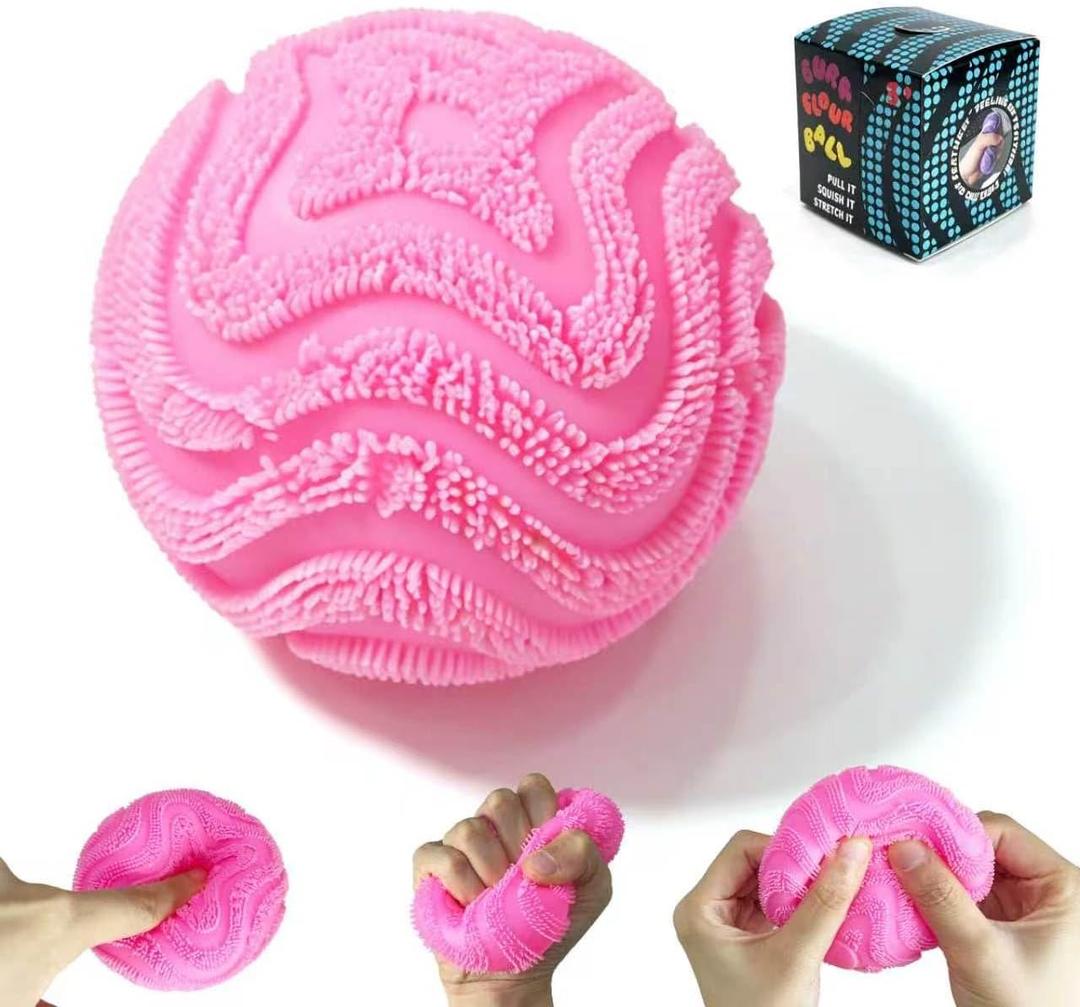 2 x Fuzzy Squeeze Ball, Soft Plush Squeeze Toy, Stretchy Sensory Stress Ball for Kids and Adults, Fun Desk Toy for Home School Office (Pink)