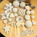 38Pcs Velvet Christmas Ornaments Set, Cream White Flocked Christmas Ornaments for Xmas Tree Decorations Shatterproof Plastic Hanging Balls Assorted Indoor Home Party Holiday Wedding Decor