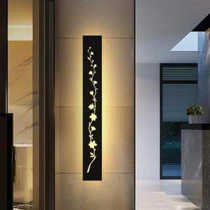 Modern Outdoor Wall Lights 23.62in Black Floral Hollow Modern Long Led Wall Sconce Ip65 Waterproof Wall Lamp 22W Porch Lights Outdoor 3000K Wall Light Fixtures for Villa Patio Garden Garage