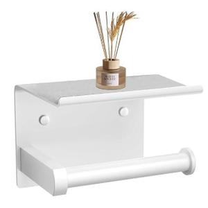 Premium Toilet Paper Holder with Phone Shelf, Wall Mounted, for Bathroom, Living Room, Restroom, RV, and so on, Stainless Steel-Rustproof,Tissue Roll Holder with Storage Shelf-White(YaoJooHome)