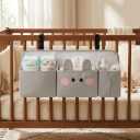 Adorable Bunny Hanging Diaper Caddy: 3-in-1 Heavy Duty Bassinet Organizer Attachment & Diaper Holder for Crib - Reinforced Oxford Cloth Storage - Stylish Gray Nursery Essential for New Parents