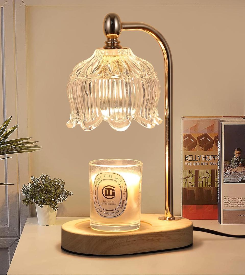 Candle Warmer Lamp with Timer and Dimmer,Electric Gold Light Gifts for Women Melt Wax Warmer Lamp with 2 Bulbs for Candle Jars House Warming New Home Decor Bedroom (Gold flower)