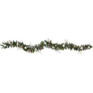 Nearly Natural 9ft. Ornament and Pinecone Artificial Christmas Garland with 50 Clear LED Lights