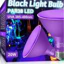 PAR38 Flood Lights Outdoor,Dimmable LED Flood Light Bulbs,20W(Equivalent to 200W),E26 Base,Outdoor Porch,Holiday Lighting,LED Flood Light Bulb for Halloween,Christmas,2 Pack Black Light