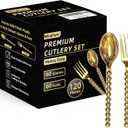 Premium Gold Mini Dessert Utensils Set - 120-Piece (60 Forks & 60 Spoons) with Beaded Handle, 4.4 Inch BPA-Free Plastic, Appetizer Utensils for Parties, Charcuterie Boards & Tasting Events