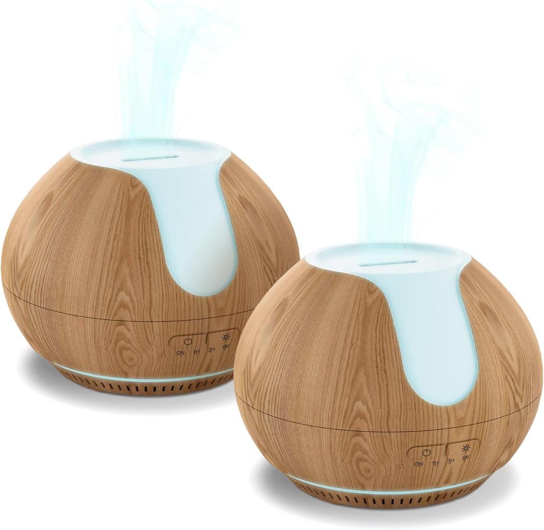 Pack of 2 Essential Oil Diffuser, ARVIDSSON 200ml Oil Diffusers for Home, Aromatherapy Diffuser with Mood Light, Ultrasonic Diffuser for Essential Oils, Gift for Women - Wood Grain