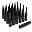 1/2"-20 Wheel Spike Lug Nuts, 24 PCS Lug Nut Wheel Accessories with 1 Socket Key, Black Thread Spiked 4.4" Tall Closed End Nuts Compatible with Wrangler Cherokee Liberty