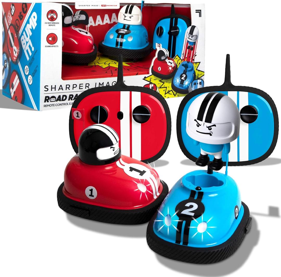 Sharper Image Road Rage RC Speed Bumper Cars, Mini Remote Controlled Ejector Vehicles, 2 Player Head to Head Battle, Crash into Opponents, 2.4 GHz, Red and Blue, Ages 6 and Up Sharper Image Road Rage RC Speed Bumper Cars, Mini Remote Controlled Ejector Vehicles, 2 Player Head to Head Battle, Crash into Opponents, 2.4 GHz, Red and Blue, Ages 6 and Up