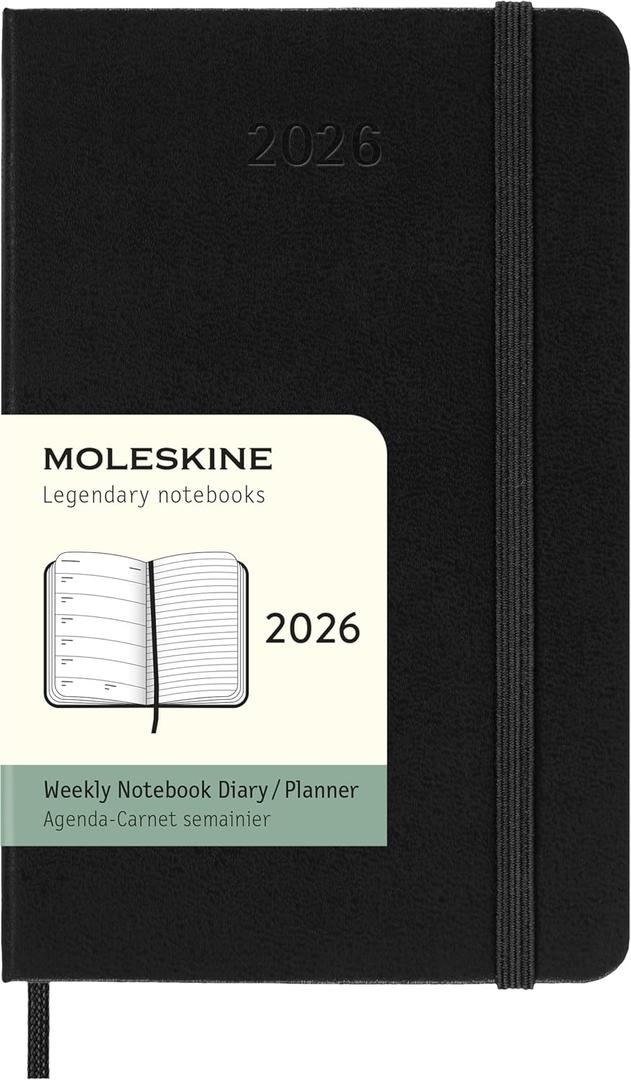 Moleskine Classic 12 Month 2026 Weekly Planner, Hard Cover, Pocket (3.5" x 5.5"), Black, 144 pages