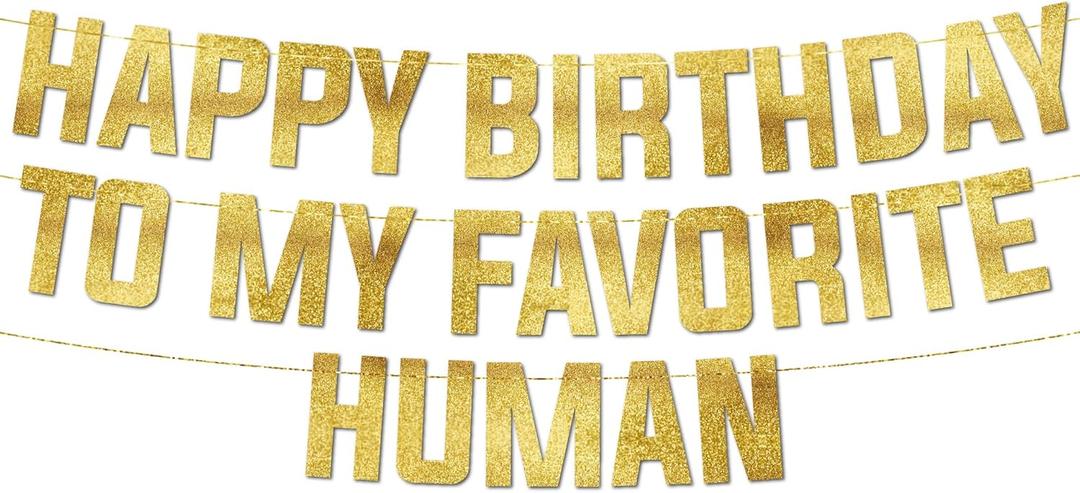 Pre-Strung Happy Birthday To My Favorite Human - Funny Birthday Gold Glitter Banner - Funny Birthday Decorations for Men and Women - Party Supplies and Gifts