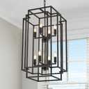 8-Light Lantern Tiered Pendant Light Fixtures, Black Metal Farmhouse Chandelier Hall Foyer Hanging Chandelier for Kitchen Island Dining Room Living Room Foyer Entryway, Black (H 31.6)