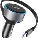 Retractable Car Charger USB C, 90W Phone Cigarette Lighter Adapter USB-C Fast Charging Plug Car Accessories for iPhone 17 16 15 Pro Max, iPad, Android, Built-in Type-C Cable, Gifts for Women Men