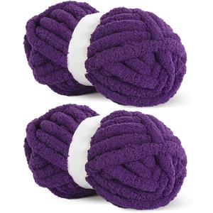Hombys Dark Purple Chunky Chenille Yarn for Crocheting & Knitting, Super Bulky Yarn for Blankets, Soft Plush, 2 Jumbo Packs (27 Yds, 8 Oz Each)
