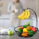 Fruit Bowl with Banana Hanger  Fruit Basket for Kitchen Counter with Holder  Black Chrome