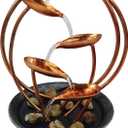 Alpine Corporation ZEN920 13" Decorative Indoor Tabletop Multi Tiered Metal Leaf Water Fountain with Stone Filled Base for Home, Office, and Desk Decor, Copper