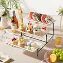 Lifewit 3 Tier Serving Tray, 30 x 17 cm/12 x 6.5" White Plastic Tiered Food Serving Platters, Tiered Tray Stand for Party with Black Collapsible Metal Stand, Dessert Display Stand for Cookies/Crackers