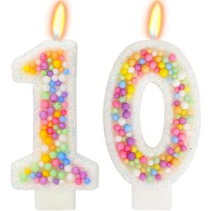 10th Birthday Candle for Cake, Colorful Macaron Numeral Candles for Boys/Girls, Theme Birthday Party Cake Decorations, Cake Topper for Birthday Party Supplies (Number 10)