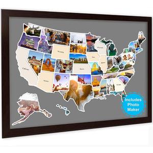 USA Photo Map - 50 States Travel Map 24 x 36 in, Includes Photo Maker, Idea Gift for Lovers Couples Adventurers, United States Weve Visited Vocation Travel Tracker Wall Dcor (Frame NOT Included)