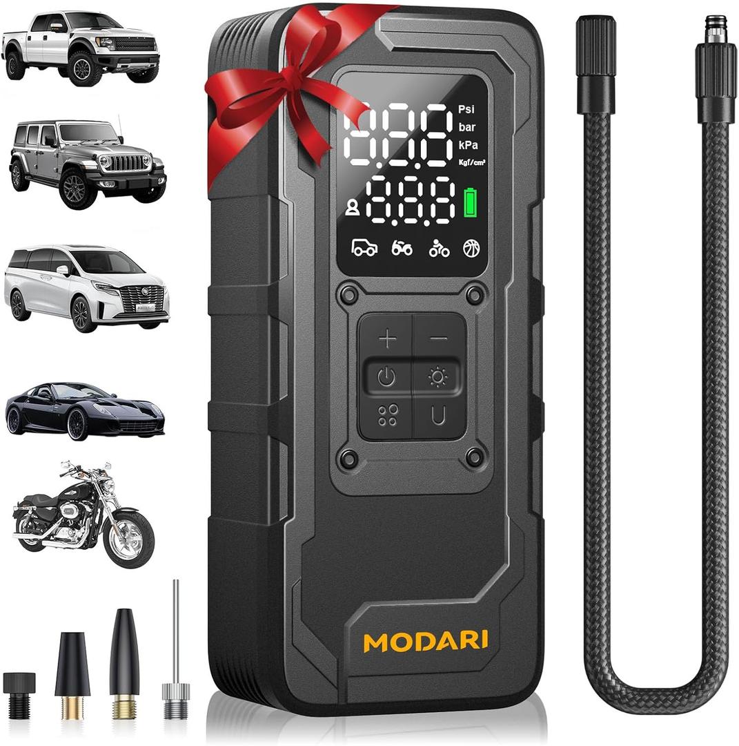 Tire Inflator Portable Air Compressor - 4X Faster 160 PSI Portable Air Pump for Cars - Cordless Tire Inflators with Gauge - Portable Tire Inflator for Car, Pickup, Bike and More (Black)
