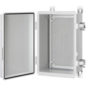 Junction Box, IP67 Waterproof Plastic Enclosure for Electrical Project, Hinged Grey Cover, Includes Mounting Plate and Wall Bracket (Grey Cover, 11.4"7.5"5.5")