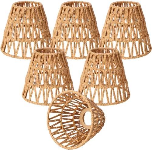 Tujoe Small Rattan Bell Lamp Shade Boho Handwoven Barrel Rattan Chandelier Shades Replacement for Table Floor Lamp Pendant Light Fixtures, 5.5" H x 5.9" D, 2.76" Fitter(5Pcs,Boho,Normal)