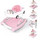 Baby Walker, 5-in-1 Baby Walker for Boys and Girls with Bouncer, Removable Footrest, Music, Foldable & Adjustable Speed Wheels Activity Walker for 6-18 Months Toddler Infant(Pink)
