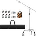 Heavy Duty C Stand 11.3ft/345cm Light Stand with 4.2ft/128cm Boom Arm Wheels Sturdy Stainless Steel Century Stand for Photography Studio Video Reflector, Umbrella, Softbox and Monolight