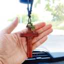 2 x Vintage Wooden Cross Rear View Mirror Accessories, Big Size Cross Car Mirror Charms Safe for Windshields, Cute Car Accessories Hanging Ornament Universal Automotive Interior Decor