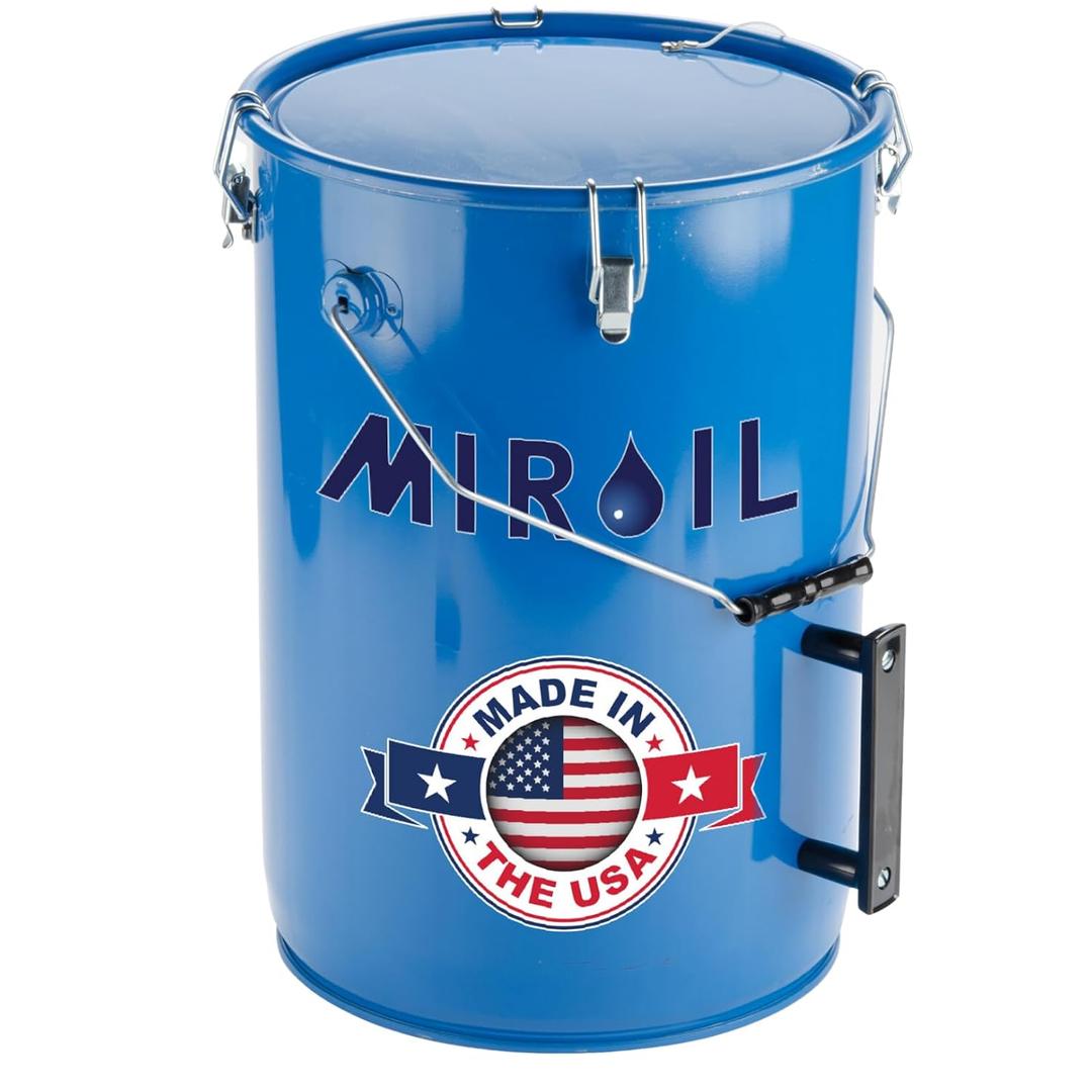 MirOil 6 Gallon Blue Oil Grease Bucket & Filter Pot Steel Fryer Container w/Lid Lock & Clip, Food Grade Interior Coating - Hot Grease Collection Pot for Disposal Under Drain Valves Model #30L