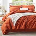 Zzlpp Full Comforter Set 7 pieces, Burnt Orange Seersucker Bed in a Bag with Sheets, Lightweight Bedding Sets with 1 Comforter, 2 Pillow Shams, 2 Pillowcases, 1 Flat Sheet, 1 Fitted Sheet