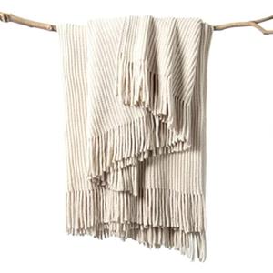lifein Throw Blanket for Couch, Soft Boho Decor Bed Throw,Cozy White Chenille Knitted Small Farmhouse Lightweight Throw for Spring(White/Cream,60" x 80")
