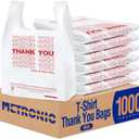 METRONIC 1000 Count White Thank You Bags with Handles, 11.5" x 6.5" x 21" Plastic Carry Bags for Retail, Supermarket, Grocery Shopping Bag for T-shirt Packaging, Takeout, Convenience Stores, in Bulk