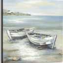 Beach Canvas Wall Art Picture: Abstract Ocean Sea Painting Coastal Boat Print Nautical Seascape Artwork Decoration for Living Room Bedroom Office 24 x 24 Inch