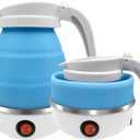 UpdateClassic Travel Portable Foldable Electric Kettle, 0.6L Small Collapsible Hot Water Boiler For Coffee Tea (Blue)